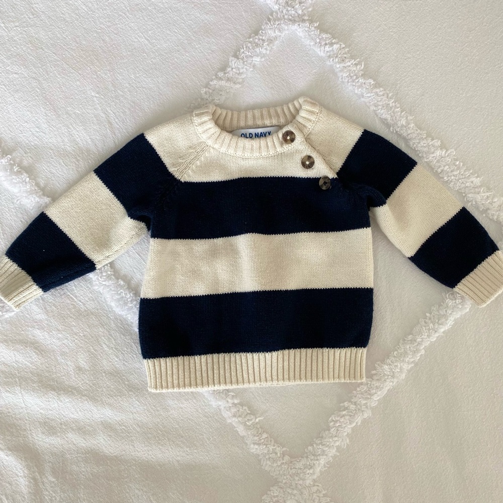 Old Navy Baby Boy Cream and Navy Striped Sweater